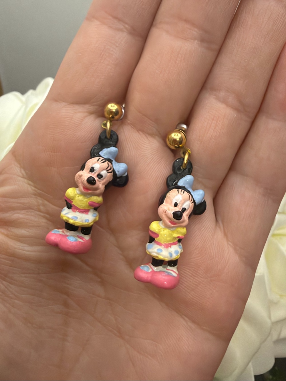 Kids Minnie Mouse Pink & Yellow Drop Earrings